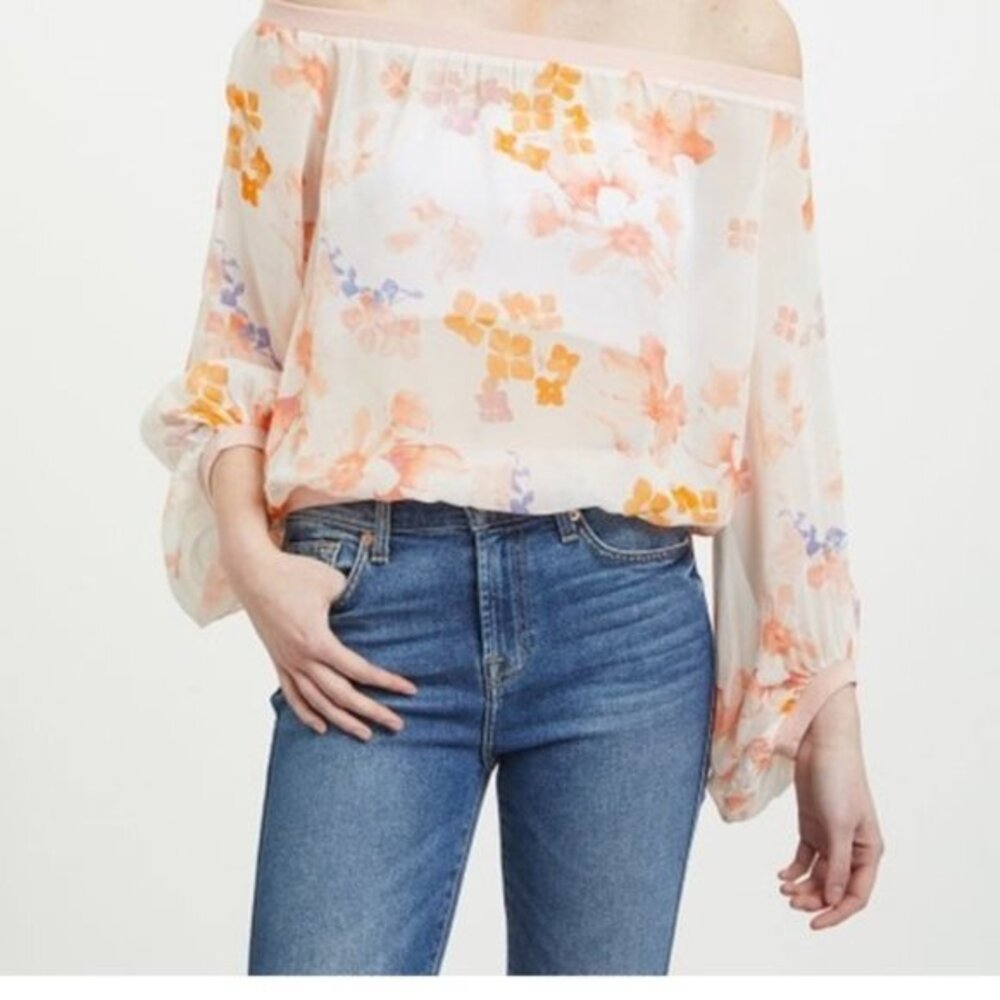 7 For All Mankind Silk‎ Floral Blouse Peach Size XS